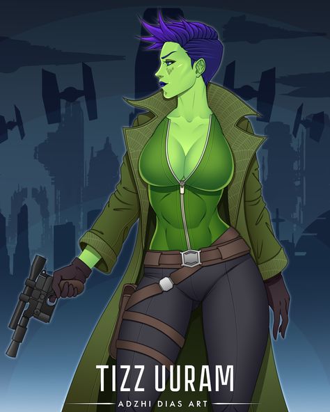 Tizz Uuram (Mirialan Bounty Hunter) by @adzhidiasart Sci Fi Bounty Hunter Character Art, Sci Fi Bounty Hunter, Bounty Hunters, Alien Bounty Hunter, Mirialan Female Oc, Mirialan Oc, Bounty Hunter Character Design, Clone Trooper Oc, Star Wars Character Design