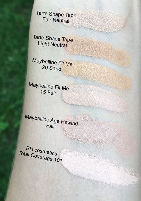 Tarte shape tape fair neutral, tarte shape tape light neutral, Maybelline fit me 20 sand, Maybelline fit me 15 fair, Maybelline instant age rewind fair, by cosmetics studio pro total coverage concealer 101, concealer swatch swatches comparison for pale fair skin Maybelline Fit Me Concealer Swatches, Fit Me Concealer Swatches, Fit Me Concealer Shades, Maybelline Bb Cream, Fit Me Concealer, Maybelline Concealer, Maybelline Fit Me Concealer, Magic Makeup, Foundation Swatches