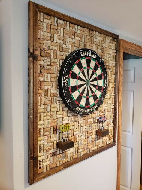 Cork Dartboard Backboard, Dartboard Backboard, Attic Lounge, Wine Cork Wall Decor, Cork Dartboard, Corks Crafts, Darts Board, Dart Board Wall, Snooker Room