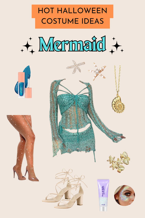 🧜‍♀️✨ Dive into the magic this Halloween with the ultimate Mermaid Costume Guide! Whether you want to sparkle like a siren of the deep or rock a sultry sea queen look, we've got you covered. From  accessories like seashell necklaces to shimmering sets, this guide will help you create the most enchanting mermaid costume of the season 🐚💖 Let your inner mermaid shine and make a splash at every Halloween party! 🎃 #MermaidHalloween #CostumeInspo #HalloweenParty Mermaid Costume Women College, Mermaid Costume Woman, Women’s Mermaid Costumes, Mermaid And Siren Costume, Mermaid Diy Costume Women, Mermaid Inspo Outfit, Aqua Marine Costume, Simple Mermaid Costume, Cute Mermaid Costume