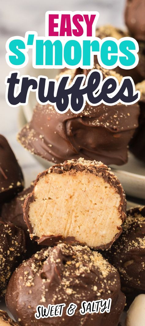 easy s'mores truffles with tons of chocolate, marshmallow, and graham cracker flavor! Sweet Truffles, Easy Truffles, Dessert Truffles, Peanut Butter Truffles, Chocolate Covered Marshmallows, Chocolate Marshmallow, Dipped In Chocolate, Melting Chocolate Chips, Quick Easy Snacks