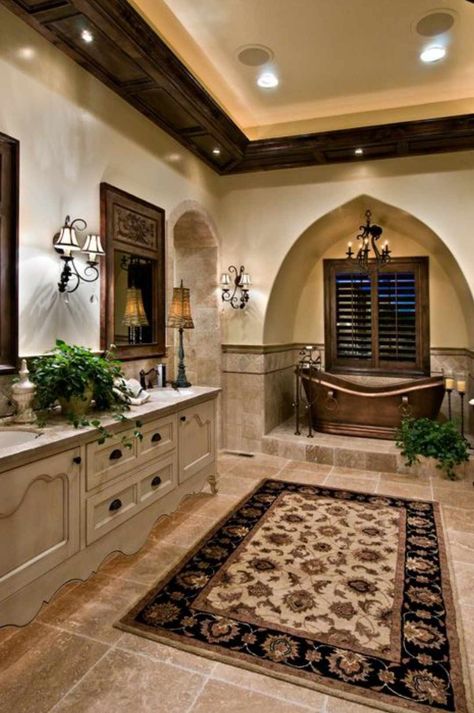 25 Amazing Dream Bathrooms Tuscan Bathroom Decor, Modern Mediterranean Decor, Spanish Style Bathrooms, Tuscan Bathroom, Mediterranean Home Interior, Mediterranean Bathroom, Mediterranean Interior, Modern Mediterranean, Plans Architecture