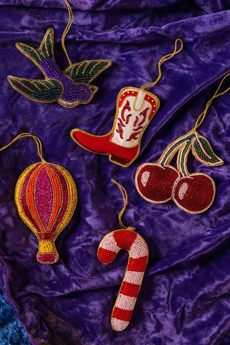 Christmas! – Ian Snow Ltd Bead Embroidery Christmas Ornament, Candy Decorations For Christmas, Christmas Beaded Embroidery, Embroidery Christmas Decorations, Beaded Embroidery Christmas, Beaded Tree Ornaments, Colourful Christmas Decorations, Bright Christmas Decorations, Christmas Candy Cane Decorations