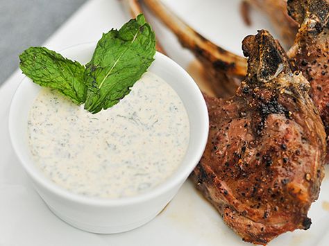 Yogurt Mint Sauce (to Lamb) Mint Yogurt Sauce, Grilled Lamb Chops, Salsa Yogurt, Mint Yogurt, Lamb Ribs, Grilled Lamb, Mint Sauce, Yogurt Sauce, Serious Eats