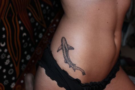 Shark Stomach Tattoo, Shark Collarbone Tattoo, Large Shark Tattoo, Hip Shark Tattoo, Shark Tattoo Hip, Shark Tattoo Women, Shark Tattoos For Women, Ocean Animal Tattoos, Sea Creature Tattoo