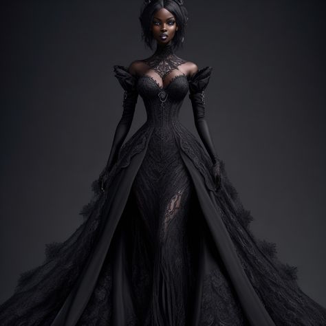 Vampire Ball Gown Aesthetic, Vampire Wedding Dress Victorian Gothic, Venetian Ball Gown, Black Villain Dress, Fantasy Villain Dress, Elegant Prom Dresses Goddesses, Villain Gown, Vampire Masquerade Ball, Black Fantasy Gown