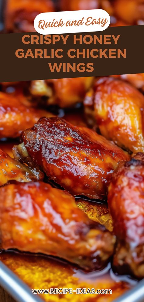 Enjoy these sticky and sweet honey garlic chicken wings, perfectly crispy whether baked or fried. This easy recipe is great for spicing up game night or serving as a delicious appetizer. Tossed in a homemade honey garlic sauce, these wings burst with flavor and are sure to be a hit. Perfect for serving at parties or family gatherings, make them as an indulgent snack for your guests to enjoy. Follow this simple step-by-step guide to create the perfect blend of sweetness and savory taste everyone will love! Honey Lemon Chicken Wings, Chicken Wing Sauces Homemade, Easy Fried Chicken Wings, Honey Wing Sauce, Homemade Honey Garlic Sauce, Sticky Honey Garlic Chicken, Hot Honey Wings, Honey Chicken Wings Recipe, Crispy Honey Garlic Chicken