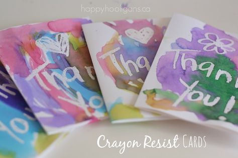 crayon resist cards Crayon Resist Art, Fun Kid Activities, Science Activities For Toddlers, Resist Art, Happy Hooligans, Thank You Cards From Kids, Handmade Thank You Cards, Scouts Crafts, Invitation To Play