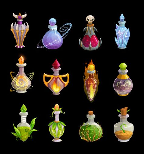 Magic Potion Bottles, Magic Elixir, Halloween Bottle Labels, Magic Potions, Bottle Drawing, Glass Flask, Halloween Bottles, Magic Bottles, Tiny Jars