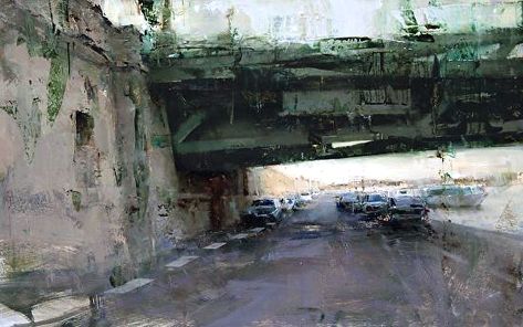 The Bridge by Tibor Nagy, Oil on wooden panel ~ 20" x 32" Contemporary Landscape Painting, Original Paintings For Sale, Great Paintings, Oil Painters, Naha, A Bridge, Traditional Paintings, Contemporary Landscape, Small Paintings