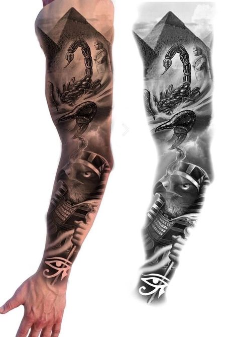 Bushido Tattoo, Egypt Tattoo Design, Flower Cover Up Tattoos, Egyptian Eye Tattoos, Black Men Tattoos, Mayan Tattoos, Chicano Tattoos Sleeve, Egyptian Tattoo Sleeve, Anubis Tattoo