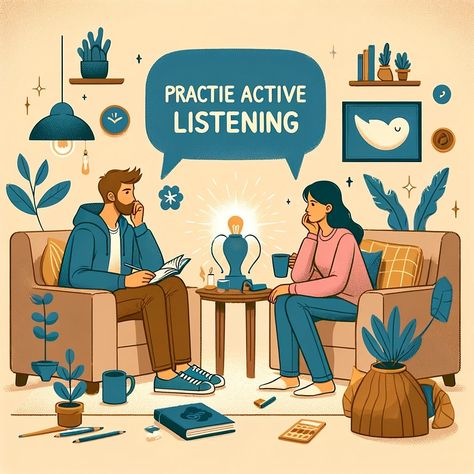 Thx @rudedudepod for '11' Your #youngdadmentalhealthhack Practice Active Listening: Active listening involves fully concentrating, understanding, responding, and remembering what is being said in conversations. This technique can significantly improve your relationships by making others feel heard and valued. To practice active listening, maintain eye contact, avoid interrupting, and show empathy by acknowledging the speaker's feelings. This not only strengthens your connections with others... Active Listening Illustration, Effective Listening, Active Listening, Listening Skills, Eye Contact, Empath, Speech Therapy, Psychology, Doodles