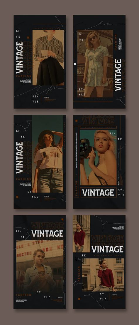 Vintage Theme Fashion Instagram Stories Templates PSD Retro Story Instagram, Vintage Story Ideas, Vintage Instagram Post, Fashion Ig Story, Retro Instagram Story, Instagram Theme Layout, Ig Layout, Best Instagram Stories, Vintage Instagram