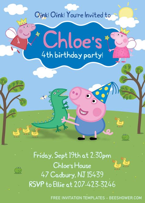 George Pig Birthday Invitations, Peppa Pig Invitation Template Free, George Pig Birthday Party, Peppa Pig Invitation, Peppa Pig Birthday Decorations, George Pig Birthday, Baby Shower Invitations Templates, Pig Baby Shower, Peppa Pig Teddy