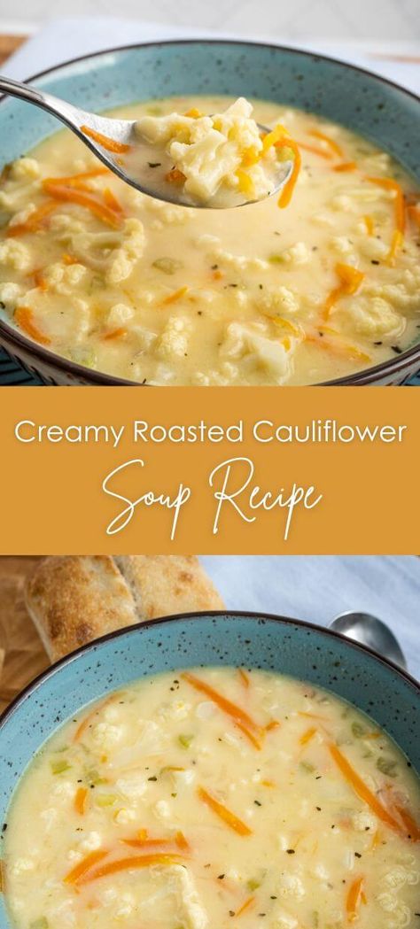 Creamy Roasted Cauliflower Soup Recipe - Yummy and fully Broccoli And Cheddar Soup, Broccoli Cauliflower Soup, Cauliflower Soup Recipe, Broccoli And Cheddar, Roasted Cauliflower Recipes, Roasted Cauliflower Soup, Cauliflower Soup Recipes, Homemade Soup Recipe, Delicious Soup Recipes