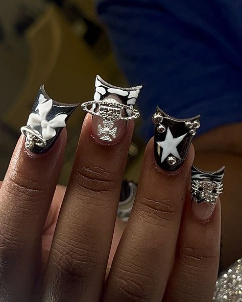 Birthday nails 🖤🔥 How fye are these 1-10?? #ducknails #nailart #nails #nailinspo #nailideas Sagittarius Birthday Nails Designs, Simple Black Nails Designs, Scorpio Nails Designs Short, Libra Nails Design Birthday, Birthday Nails Aquarius, Short Bday Nails, Scorpio Nails Designs, Taurus Nails, Sliver Nails