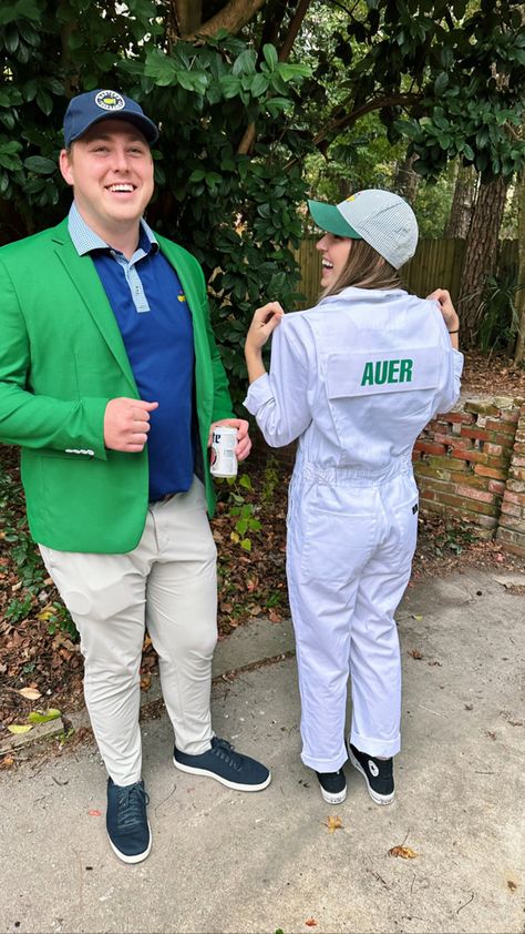 Caddyshack Costume Women, Caddy And Golfer Costume Couple, Masters Caddy Halloween Costume, Family Golf Costume, Hole In One Couples Costume, Masters Halloween Costume, Golf Couple Halloween Costumes, Hole In One Costume, Hole In One Halloween Costume