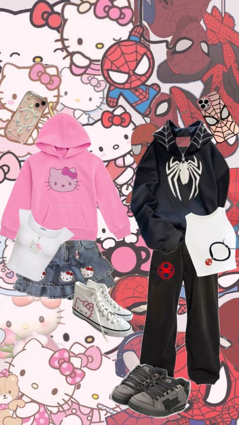 spiderman + hello kitty! <3 #fyp #outfit #hellokitty #spiderman Spiderman X Hello Kitty, Spiderman And Hello Kitty, Hello Kitty And Spiderman, Spiderman Hello Kitty, Hello Kitty Outfits, Spiderman Outfit, Hello Kitty Clothes, Spiderman, Hello Kitty