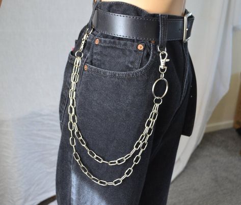 Luxury Edgy Jeans With Belt Loops, Affordable Black Adjustable Chain Belt, Cheap Black Adjustable Chain Belt, Gremlincore Pant Chains, Cheap Edgy Chain Belt, Cheap Trendy Black Chain Belt, Accessories Grunge, Trouser Chain, Chain Outfit