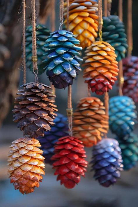 Holiday Yard Decorations Diy, Diy Yard Art Ideas, Yard Art Ideas, Pine Cone Ornaments, Diy Yard Art, Cone Ornaments, Yard Art Crafts, Bohemian Crafts, Creative Garden Decor