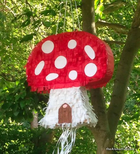 25 Whimsical Fairy Party Ideas for a Magical Celebration Enchanted Forest Pinata, Mushroom Pinata Diy, Woodland Pinata, Fairy Theme Pinata, Toadstool Birthday Party, Mushroom Party Theme, Mushroom 1st Birthday, Mushroom Birthday Party Decor, Mushroom Piñata