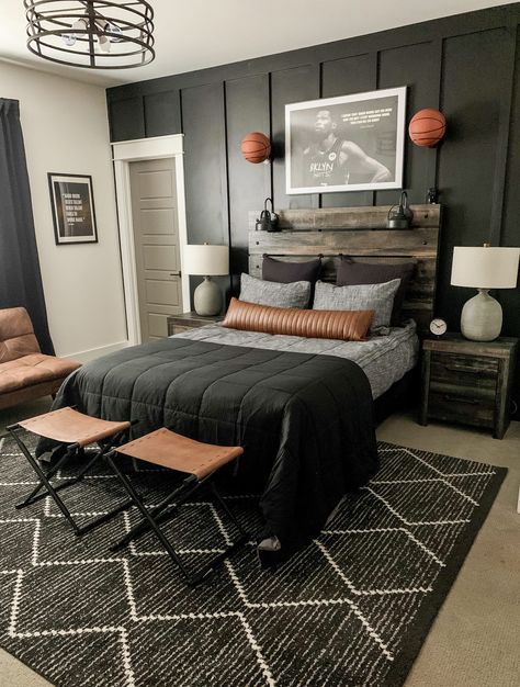 Teen Boy's Basketball Room Reveal | Bless This Nest Boys Basketball Room, Basketball Bedroom, Basketball Room, Teenage Boy Room, Boys Bedroom Makeover, Big Boy Bedrooms, Boy Bedroom Design, Teen Boy Bedroom, Boys Bedroom Decor