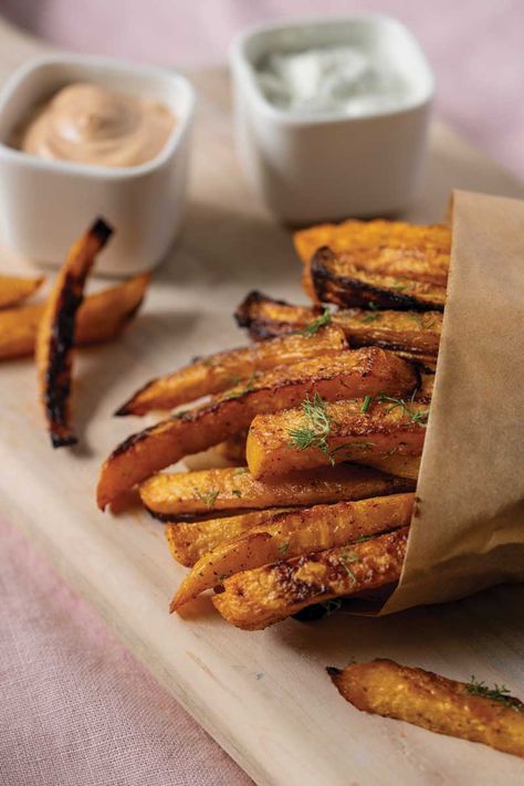 Crisp Rutabaga Fries and Two Dips Rutabaga Fries, Yam Fries, Creamy Dill Sauce, Italian Parsley, Dill Sauce, Mini Blender, Potato Peeler, Chipotle Sauce, Side Dishes Recipes