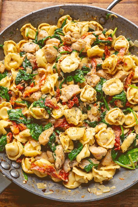 Creamy Tuscan Chicken Tortellini Creamy Tuscan Chicken Pasta Crockpot, Creamy Tortellini With Spinach & Tomatoes, Tortellini Rotisserie Chicken, Sun-dried Tomato And Chicken Tortellini Bake, Chicken Tortellini With Spinach, Chicken Enchilada Tortellini, Summer Tortellini Dinner Recipes, Lemon Chicken Tortellini, Tortellini Recipes Sun Dried Tomatoes