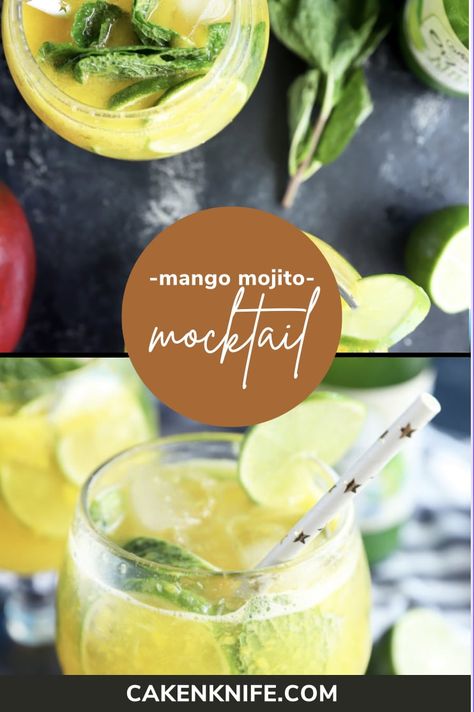 Escape to a tropical paradise with this delicious mango mojito mocktail! This refreshing drink is the perfect blend of sweet mango, tangy lime, and refreshing mint, creating a flavorful and satisfying thirst-quencher. Whether you're hosting a party or simply relaxing by the pool, this easy-to-make mocktail will transport your taste buds to a sunny paradise. So why wait? Mix up a batch and sip on summer! Non Alcoholic Beverages, Mango Mojito, Mojito Mocktail, Italian Soda, Mango Chunks, Sprouts Farmers Market, Recipe Cake, Mango Puree, Hosting A Party