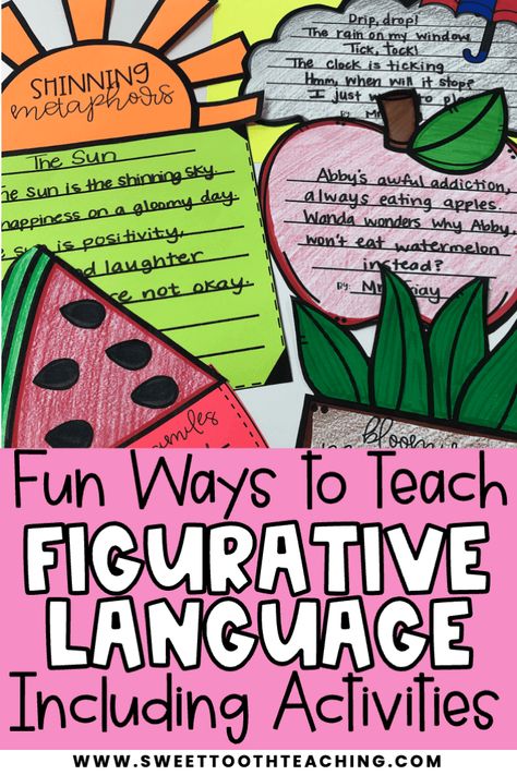 Teaching figurative language to 3rd grade students? Check out these fun figurative language activities that will help your students with identifying types of figurative language. Included are activities such as creating figurative language poems, engaging gallery walks, and more! Simile Activities, Metaphor Activities, Figurative Language Activities, Figurative Language Anchor Chart, Grammar Interactive Notebook, Reward Ideas, Figurative Language Activity, Teaching Figurative Language, Similes And Metaphors