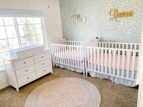 Get some great inspiration for your twin girl nursery! Twin Girl Nursery Pink, Twin Baby Girl Nursery, Twin Boy And Girl Nursery, Twin Baby Nursery, Twin Girl Nursery Ideas, Twin Nursery Boy And Girl, Twin Girl Nursery, Small Twin Nursery, Twin Nursery