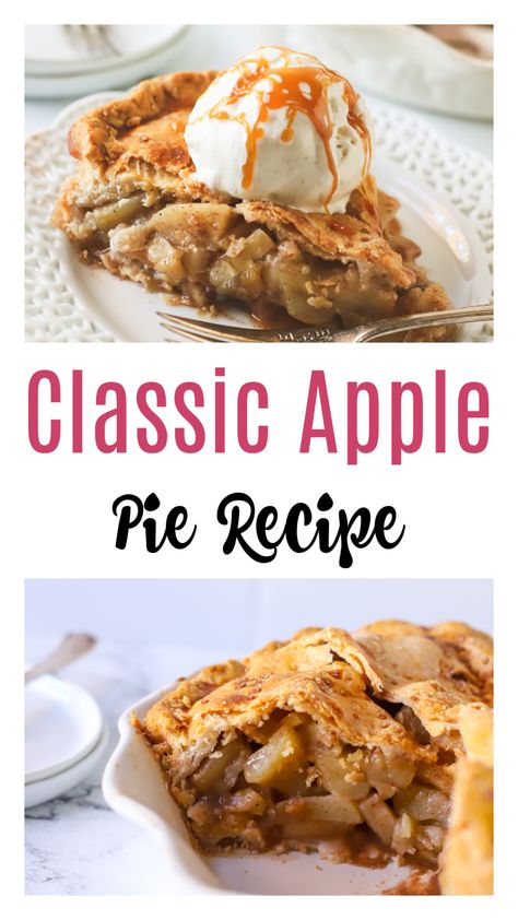 A double crust apple pie that is perfect for Thanksgiving. With homemade pie crust, lots of apples and spices, this is an easy homemade apple pie. The best apple pie and all it needs is some icecream! Double Crust Apple Pie, Best Ever Apple Pie, Classic Apple Pie Recipe, Apple Pie Recipe Homemade, Apple Snacks, Classic Apple Pie, Apple Pie Recipe, Homemade Apple Pies, Apple Pie Recipes