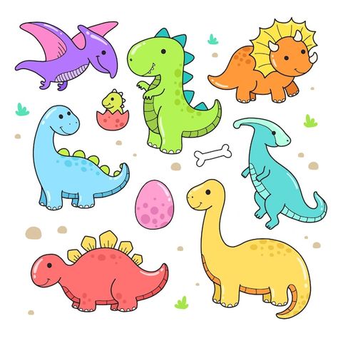 Dainosor Drawing Cute, Dinosaurs Cute Drawing, Dino Clipart Cute Dinosaur, Dinosaur Birthday Illustration, Dinosaur Cartoon Cute, Pterodactyl Drawing Cute, Dinousar Drawing, Dinosaur Cute Art, Cute T Rex Cartoon