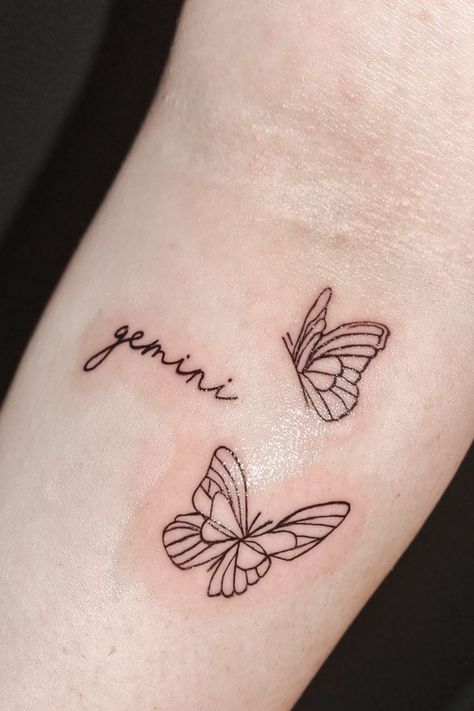 The zodiac sign is one of the things that shows a part of each person’s ego as well as their personality. Gemini Tattoo With Butterfly, Cute Gemini Tattoo Ideas, Feminine Gemini Tattoo, Gemini Inspired Tattoos For Women, Tattoo Ideas Female Gemini, Gemini Tattoo For Women Zodiac, Tattoos For Women Gemini, Gemini Zodiac Tattoos For Women, Matching Gemini Tattoos