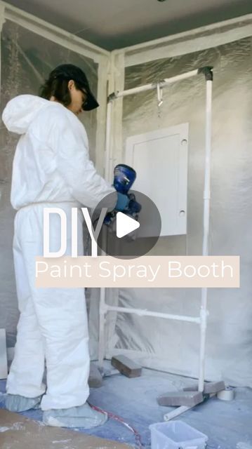 Rita Stapleton | DIY and Home on Instagram: "This is my budget friendly DIY paint spraying booth hack that I quickly made as a “temporary” solution so I could paint my kitchen cabinets two years ago. 

I’ve now used it for the past two years on all of my spray painting projects.

Grab yourself some:

Planting Sheeting (I used 6m)
Tie Wraps
White duct tape
PVC and PVC connectors 

You just needed to decide how big each of your rectangles are going to be and purchase the amount of plastic and PVC that you need for those shapes. Be sure to get a little thicker PVC so the walls are more durable. 

You can find additional tutorials on the paint booth and how I made my cabinet hanging rack in my highlights. 

Share this with someone who makes a mess when painting (if you don’t have someone to sh Paint Booth Ideas, Paint My Kitchen Cabinets, Diy Paint Booth, Pvc Connectors, Painted Curtains, Pvc Paint, Budget Friendly Diy, Pvc Board, Paint Booth