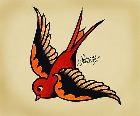 This would be neat in blue.  My grandpa had blue swallow tattoos from his Navy days Sailor Jerry Swallow, Sparrow Tattoo Design, Swallow Bird Tattoos, Sailor Jerry Flash, Sailor Jerry Tattoo Flash, Vogel Tattoo, Sailor Tattoos, Sparrow Tattoo, Sailor Jerry Tattoos