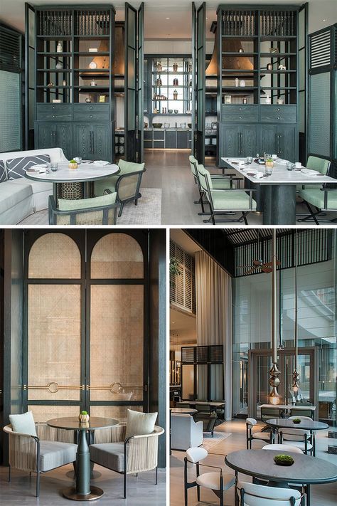 Inspired by the French colonial era in Vietnam, the design of Hoiana Hotels & Suites incorporates representative French colonial architecture style and decoration elements. Learn more at Architonic.com #architonic #architecture #design #interior #interiordesign #hotelinterior #hoteldesign #lobbyinterior #interiors #interiordetails Restaurant Partition, Modern Chinese Restaurant, Cool Interiors, Design Café, Hotel Lounge, French Windows, Modern Restaurant, French Restaurants, Bar Interior