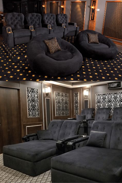 Theatre Room Furniture Ideas, Theater Chairs In Living Room, Movie Room Lounge Chair, Home Movie Theater Furniture, Theater Room Chairs, Media Room Bed, Theater Couches Cozy, Theater Room Couch Ideas, Home Theatre Sofas