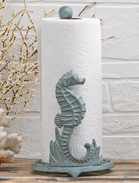 PRICES MAY VARY. 60 Day No Hassle Returns A Bella Coastal Decor Exclusive - Cast iron paper towel holder featuring a seahorse accent and a patina finish. 6 7/10"Dia. x 13"H. Metal Paper Towel Holder, Kitchen Farmhouse Decor, Black Forest Decor, Coastal Beach Decor, Baby Beach, Forest Decor, Beach Theme Decor, Beach Ideas, Beachy Decor