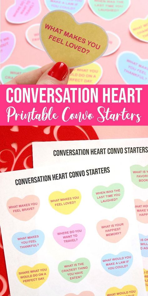 Conversation Heart Convo Starters! Easy Valentine's Day Game Idea for Kids! This is a fun Valentine's Day Game for Kids and Adults! If you are looking for a fun non-candy Valentine's Day Idea! This is… More Convo Starters, Valentine's Day Party Games, Valentine Party Game, Adult Valentines, Valentines Games, Diy Heart, Galentines Party, Valentine's Day Games, Conversation Heart