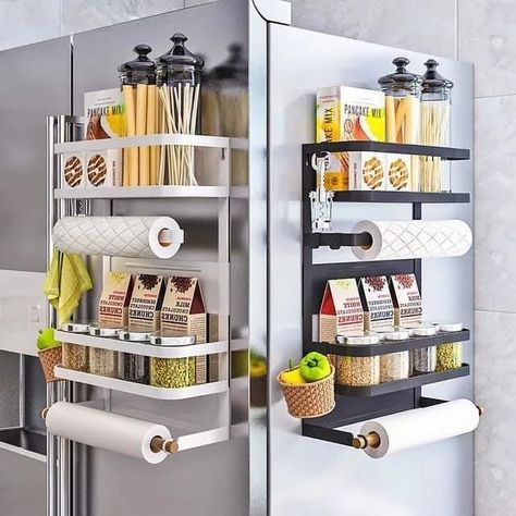 Paper Towel Holder Kitchen, Kitchen Shelves Organization, Side Shelf, Counter Organization, Magnetic Spice, Refrigerator Organization, Kitchen Refrigerator, Kitchen Shelf, Smart Kitchen