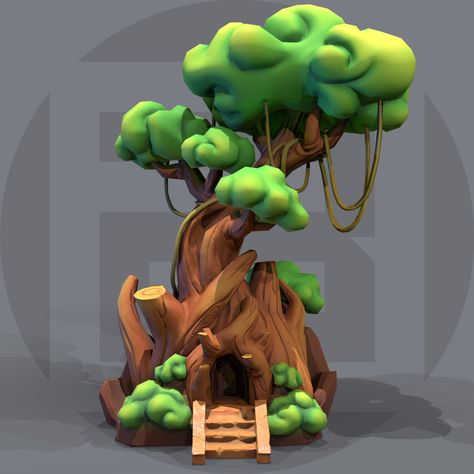 ArtStation - Tree Tree Stylized, Brick Studio, Stylized Tree, 3d Tree, Digital Sculpting, 3d Concept, Rubber Tree, Low Poly, Triangles