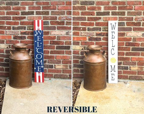 Patriotic Welcome Sign Front porch sign Welcome sign | Etsy Patriotic Welcome Signs Front Porches, Patriotic Porch Signs, Patriotic Welcome Sign, Front Porch Welcome Sign, Patriotic Porch, Welcome Porch Sign, Custom Porch, Summer Porch Decor, Outdoor Welcome Sign