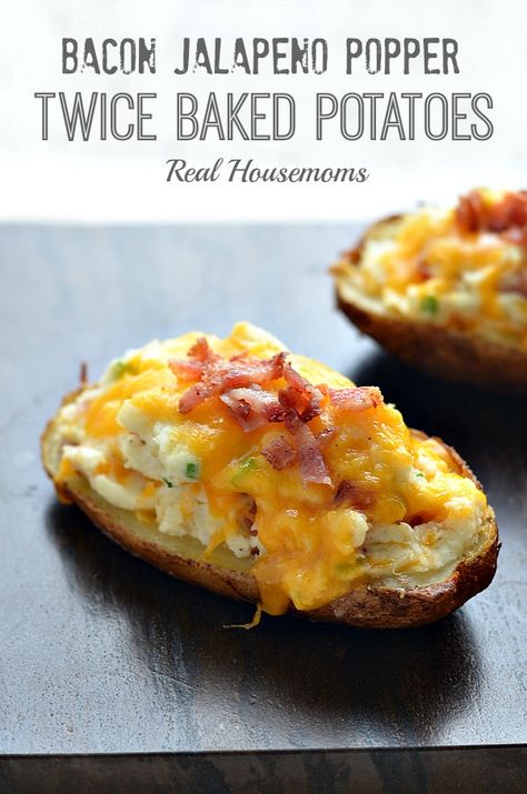 Bacon Jalapeno Popper Twice Baked Potatoes | Real Housemoms | Bacon Jalapeno Poppers, Stuffed Jalapenos With Bacon, Jalapeno Popper, Twice Baked, Twice Baked Potatoes, Baked Potatoes, Incredible Recipes, Jalapeno Poppers, Side Recipes