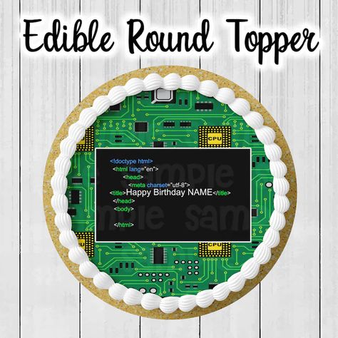 Computer Binary Code Matching EDIBLE Toppers Round Rectangle | Etsy Coding Cake Computer, Coding Cake Ideas, Macaron Birthday, Oreo Macaron, Strawberry Macaron, Cupcake Chocolate, Rectangle Cake, Cake Wraps, Edible Toppers