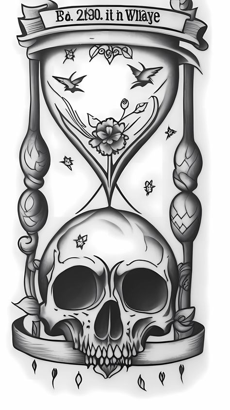 skull tattoo Skull Wine Glass Tattoo, Crushed Skull Tattoo, Grim Reaper Holding Hourglass Tattoo, Skull Hourglass Tattoo, Hourglass Tattoo Feminine, Wine Glass Tattoo, Skull Tattoo Flowers, Skull Wine, Shin Tattoo