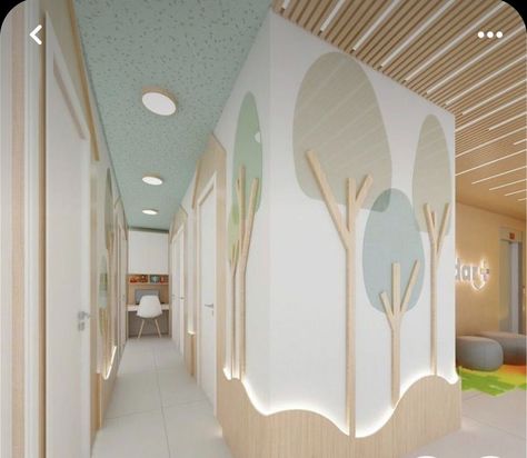 Hospital Hallway Design, Nursery Room Divider, Pediatric Clinic Names, Daycare Center Interior Design, Montesorri Home Daycare, Daycare Foyer Ideas, Pediatric Design Interiors, Pediatric Hospital Interior, Pediatric Clinic Decor