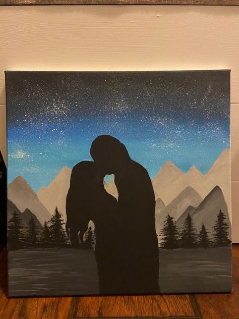 Art Painting Couple, Painting Couple, Couple Silhouette, Couple Painting, Silhouette Painting, Easy Canvas, Cute Canvas Paintings, Easy Canvas Art, Paint Matching