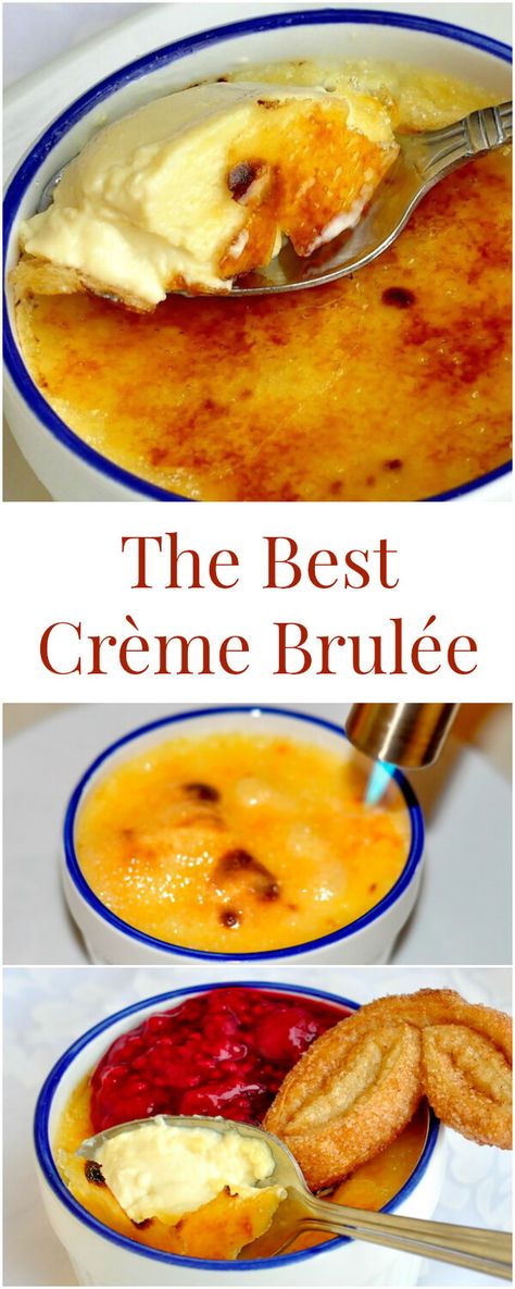 The Best Crème Brulée - an all cream version of the classic French dessert for the richest, smoothest, most velvety baked custard you have ever tasted, which deliciously contrasts with the golden crispy caramelized sugar top. Classic French Dinner Recipes, Ramkin Recipes Dessert, Classic French Desserts, Baked Custard, Brulee Recipe, Creme Brulee Recipe, French Dessert, French Desserts, French Cooking