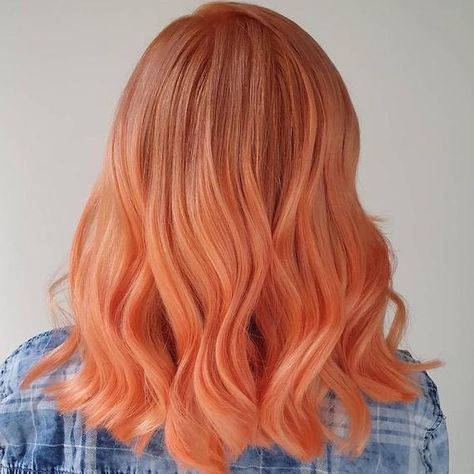 Peach Hair Color Formula, Light Orange Hair With Blonde Highlights, Blorange Hair Balayage, Light Orange Hair, Peachy Hair Color, Salmon Hair, Blorange Hair, Sunset Hair Color, Colorful Highlights